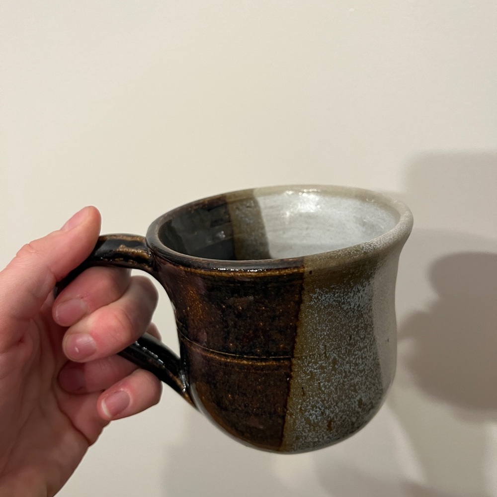 Handmade Two-Tone Ceramic Mug with Brown and White Glaze